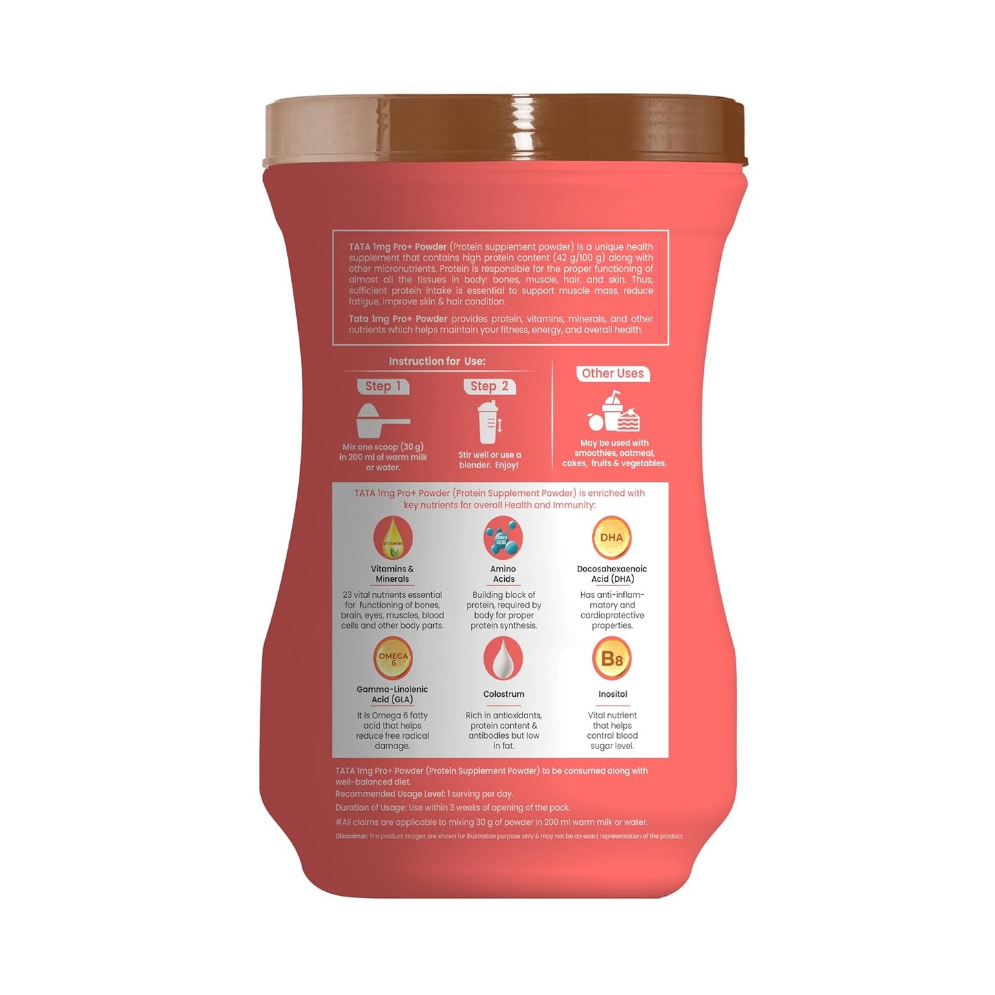 Tata 1mg Pro+ Soy Protein Supplement Powder- High Protein for Muscle & Bone Strength, Overall Fitness, and Energy with 23 essential nutrients,Low Fat & No Added Sugar,Chocolate Flavour