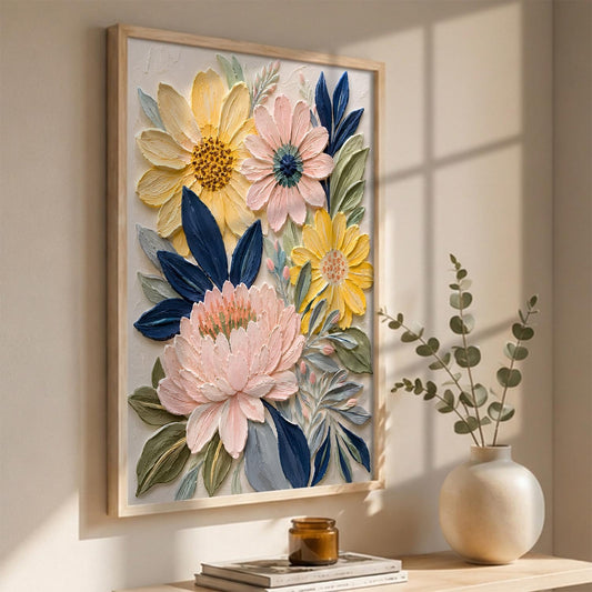 Decorative Floral Wall Art Painting With Frame | Floral Painting For Living Room Bed Room Hotel Wall Decor Digital Reprint (14X20 inch)