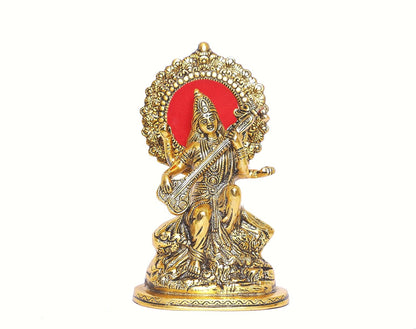 Gold Plated Maa Saraswati Metal Idol Showpiece | Puja Mandir | Decoration Room