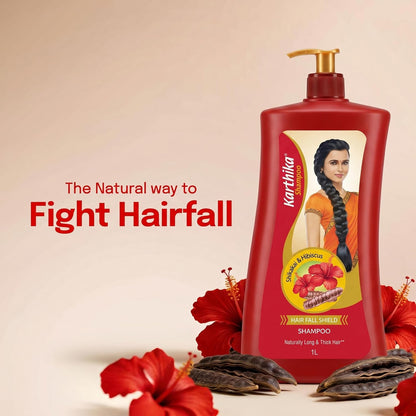 Karthika Hairfall Shield Shampoo with Shikakai & Hibiscus – 1L | Herbal Anti-Hairfall Shampoo for Strong & Healthy Hair | Natural Care for Men & Women