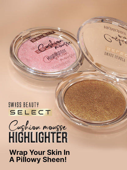 Swiss Beauty Select Cushion Mousse Highlighter| Lit-From-Within Finish | Glowy & Dewy Skin | Enriched With Nourishing Macadamia Oil | Four Gorgeous Shades | Shade-2. Pink Frost, 10g