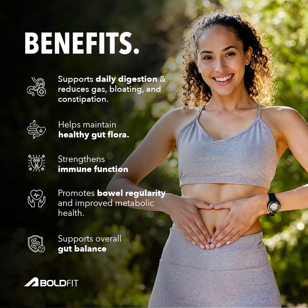 Boldfit Probiotics 5 Billion CFU with 16 Strains and Prebiotics for Gut Cleanse Detox Digestive Health Bloating Relief Constipation Probiotic Supplement for Men and Women Supports Immunity Booster - 60 Veg Capsules