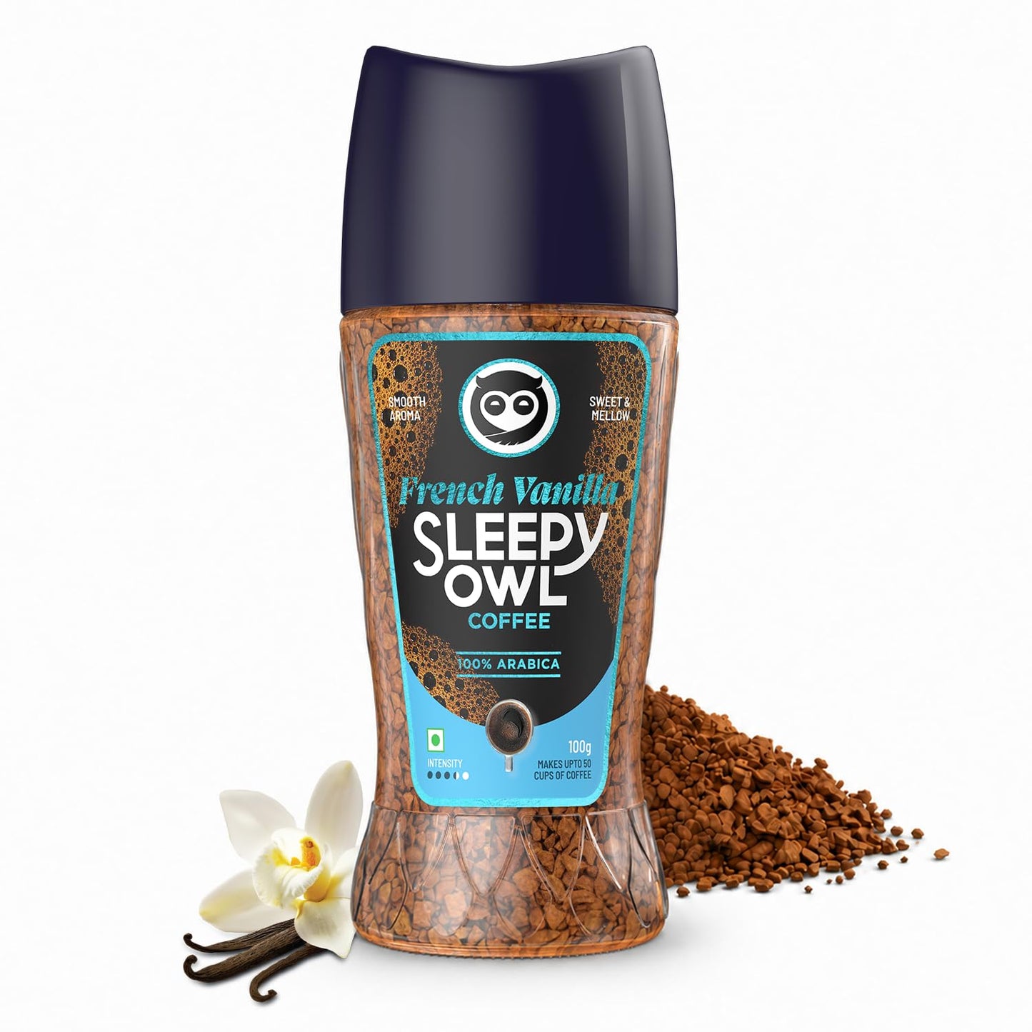 Sleepy Owl French Vanilla Premium Instant Coffee | 100% Arabica | Microground Technology | Ready in Seconds | Makes 50 Cups | 100g