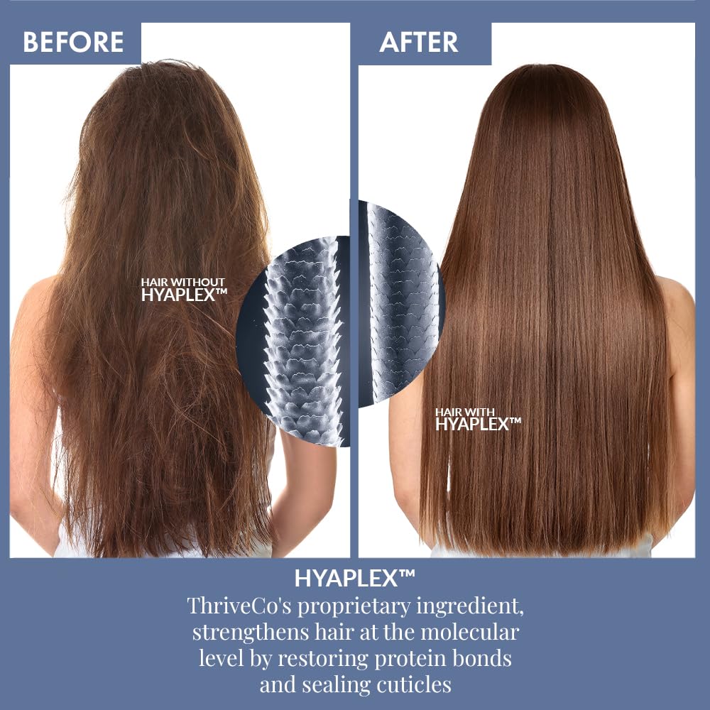 Before and after comparison of hair with Hyaplex treatment showing improved health and length.