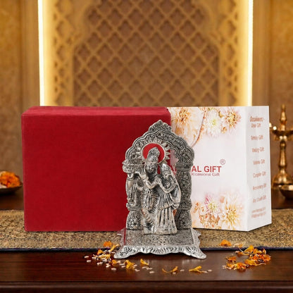 Silver Plated Radha Krishna Chowki God Idol for Home/Gift | Spiritual Significance | Symbol of Love and Devotion | Bringing Positive Energy | Ideal Gift Option