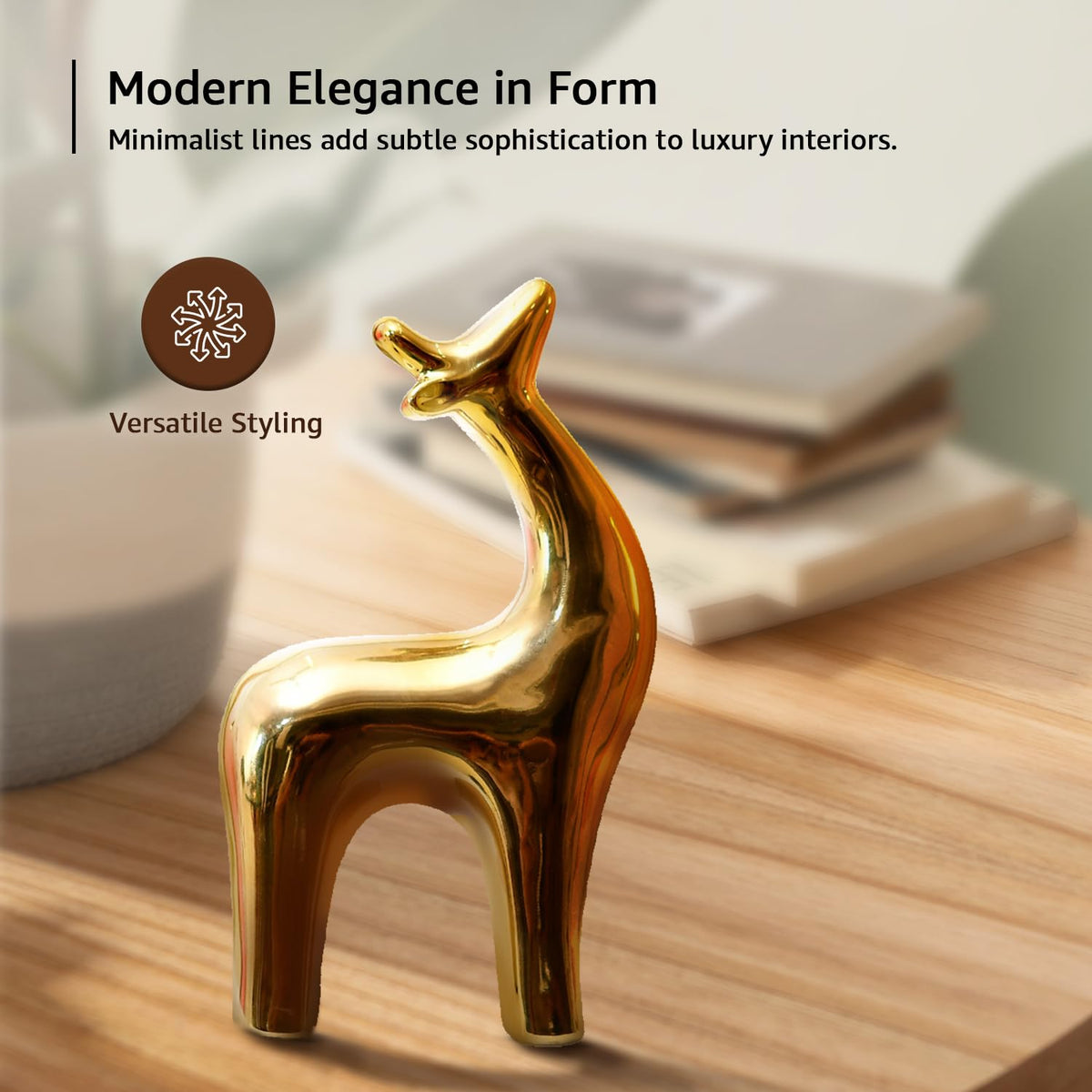 Amazon Basics Golden Deer of Fortune & Grace | A Sleek Representation of Wealth & Prosperity | A Must-Have for Modern Luxury Décor – Pack of 1, Golden