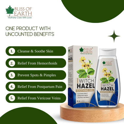 Bliss of Earth Witch Hazel Gel for Hemorrhoids, Diaper Rashes, Postpartum Soothing Relief from Swelling and Discomfort, 110ml