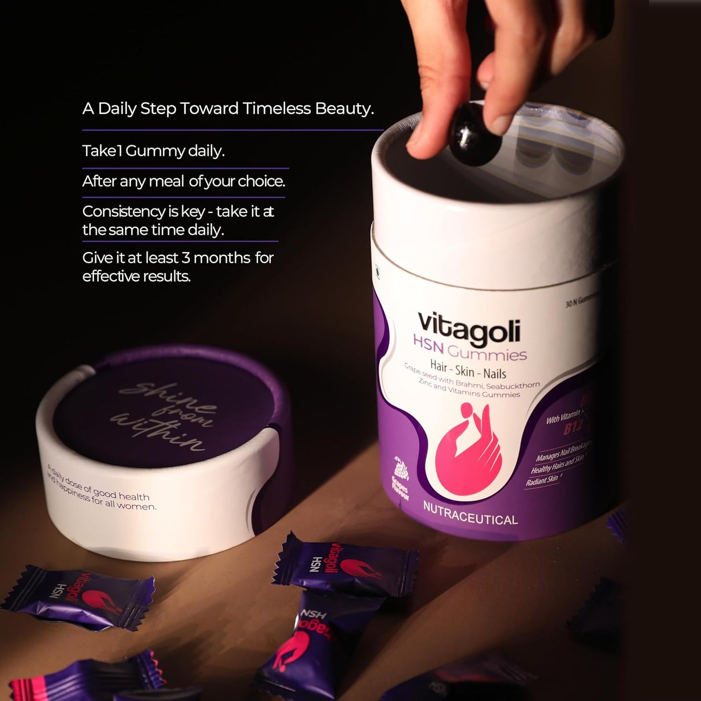 Hair, Skin & Nail Gummies for Women | With Ketricho, Biotin, Sea buckthorn, Grape Seed, Brahmi & Multivitamin |Zero Sugar | Supports Stronger Hair, Glowing Skin & Healthy Nails | 30 Gummies