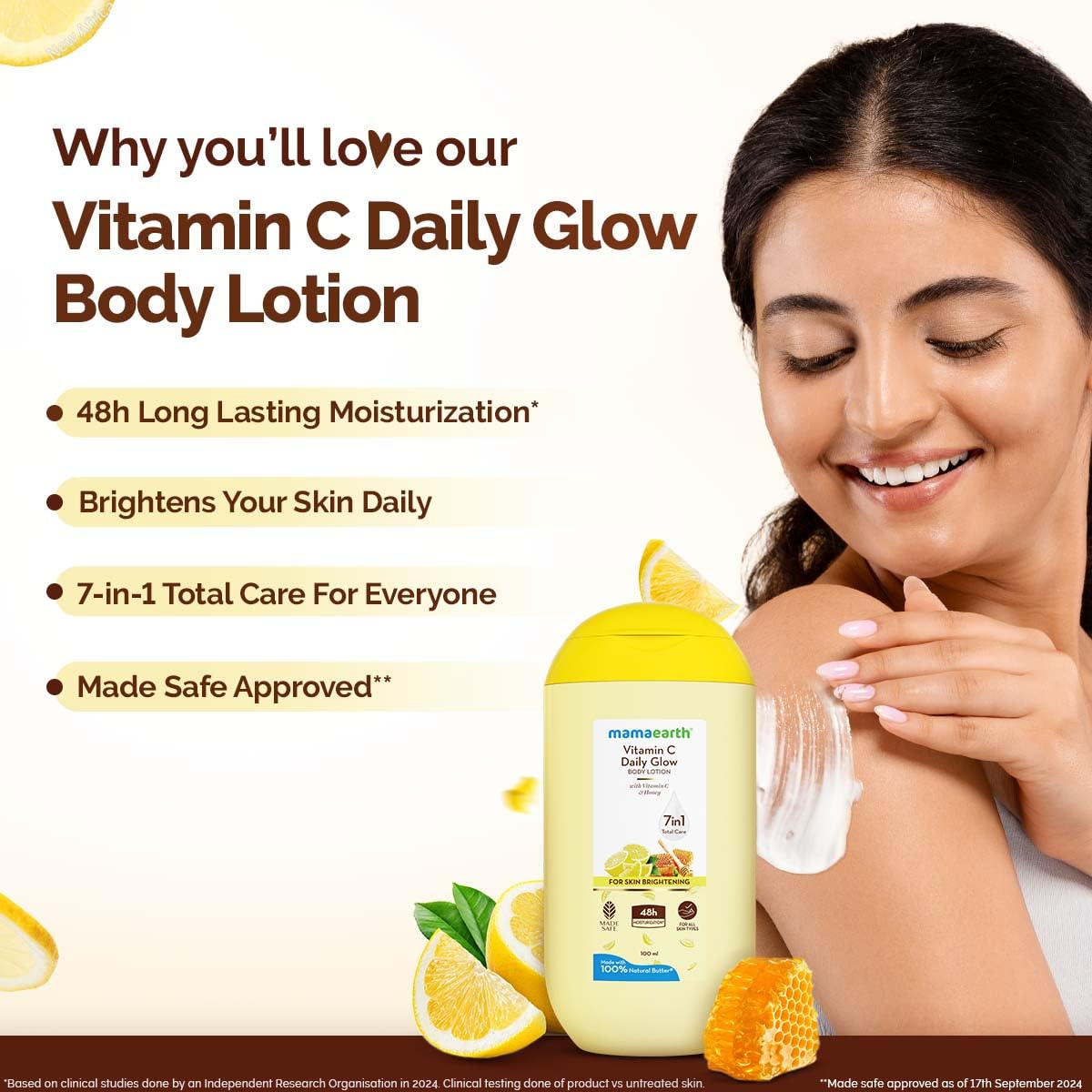 Mamaearth Vitamin C Daily Glow Body Lotion For Skin Brightening with Vitamin C & Honey - 100ml |Nourishes Dry Skin | 48 H Moisturization | 100% Natural Butter | Non-Greasy Smooth Skin | All Skin Types
