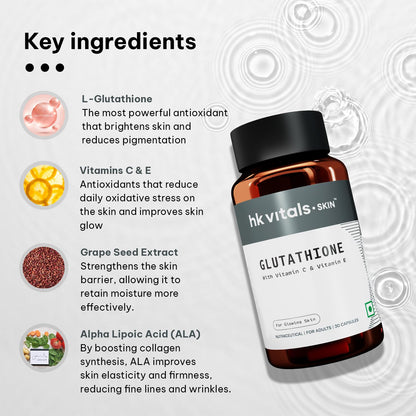 HealthKart HK Vitals Glutathione (30 Veg Capsules) | With Vitamin C & E, Biotin | For Skin Glow and Hydration