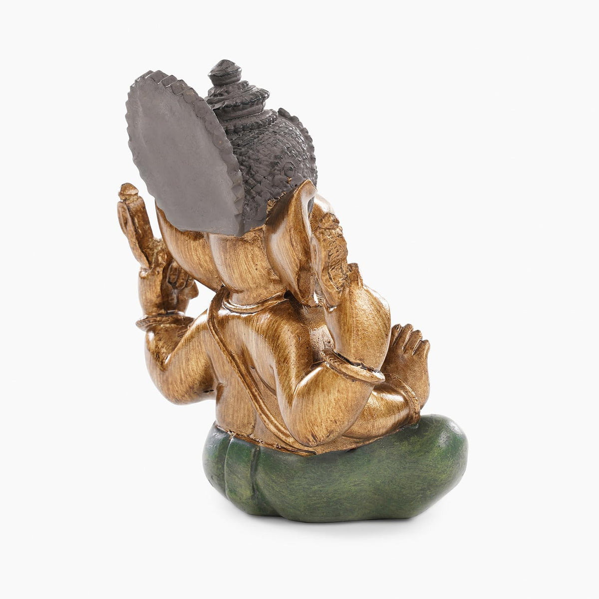 Dark Green Antique Gold Polyresin Sitting Ganesha - Medium Beautiful Lord Ganesha Idol Figurine Showpiece Sculpture Hindu Polyresin Car Dashboard Ganesh Ji Statue (Pack of 1)