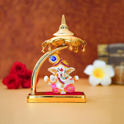 Ganesh Idol for Car Dashboard with Umbrella | Ganpati Idol for Cars | Vinayak Idols for Car Dash Board, Home Decor | Ganapathi for Home | Vinayagar Statue for Office Desk
