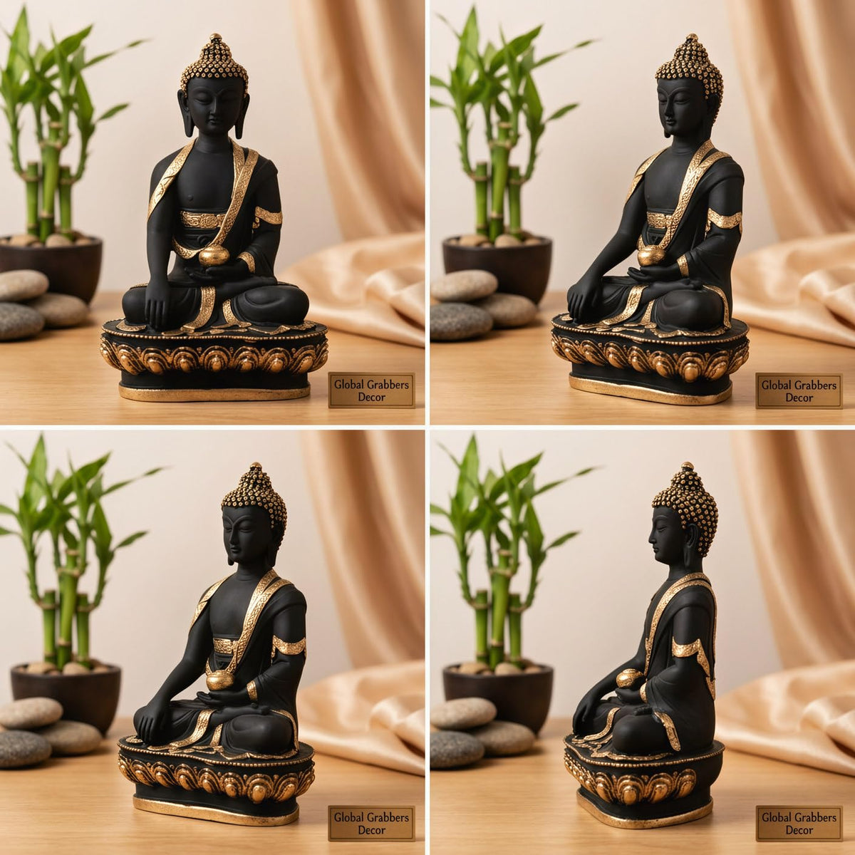 New Limited Edition Meditating Sitting Buddha Idol Statue showpiece Home Decor Decoration Items for Living Room and Gifts (Golden Black-BS1)