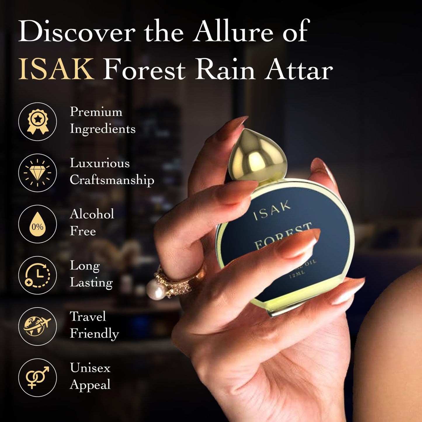 ISAK Forest Rain Attar 12ml | Unisex Alcohol-Free Perfume Oil | Long Lasting 8+ Hours | Petrichor, Amber & Musk Notes | Luxury Roll-On | Travel-Friendly