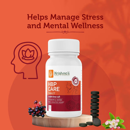 Krishna's HBP Care Tablets With 5 Herbs for Healthy Heart - Helps manage Stress & Mental Wellness - 60 Tablets (Pack of 1)