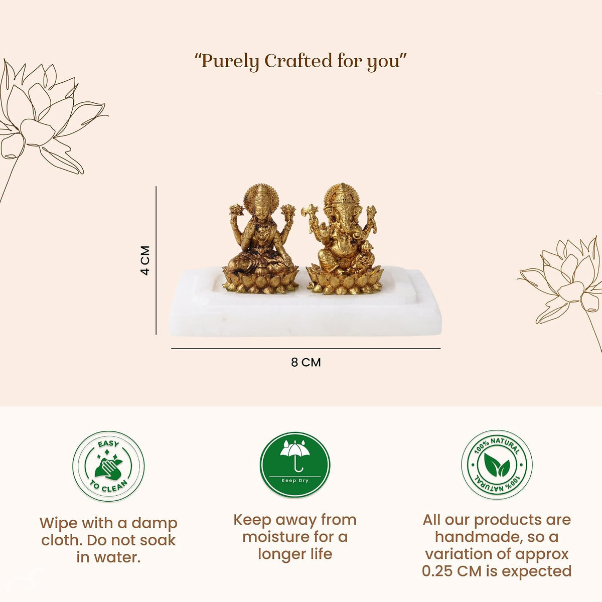 Brass Lakshmi Ganesh Idol Set on Marble Base | Laxmi Ganesh Murti for Pooja, Home Temple & Mandir | Hindu God Brass Statue (Design 01: L8 x W5 x H4 cm)