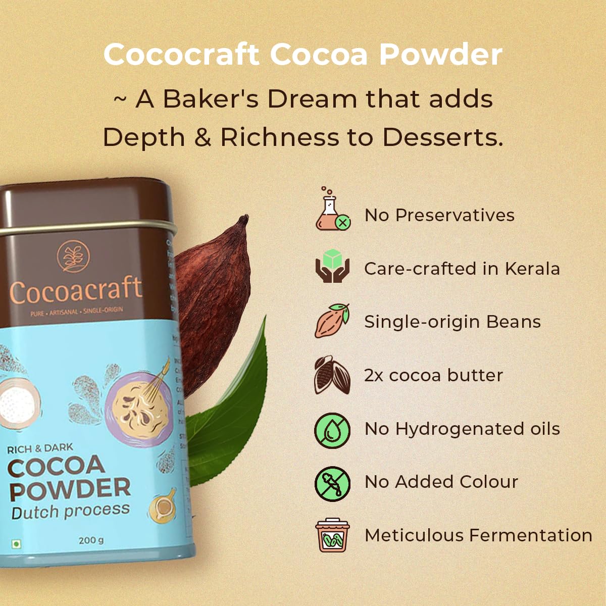 Natural & Dutch Process Cocoa Powder (200g, Unsweetened Dark Cocoa)