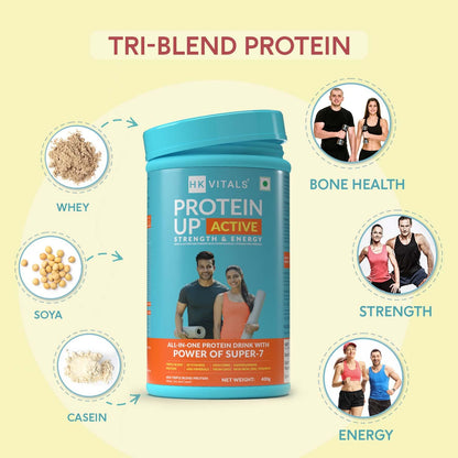 HealthKart HK Vitals ProteinUp Active (Chocolate, 400g / 0.88lbs) | All in One Triple Blend Protein | For Strength, Immunity, and Stress-Relief