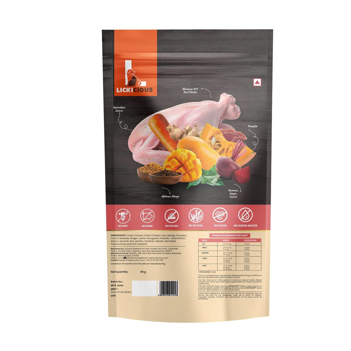 LICKICIOUS Digestive Care Dog Treats | Nutritional Soft Treats for Dogs | No Sugar, No Grains, No Added Water | All Breeds & Life Stages – 85g