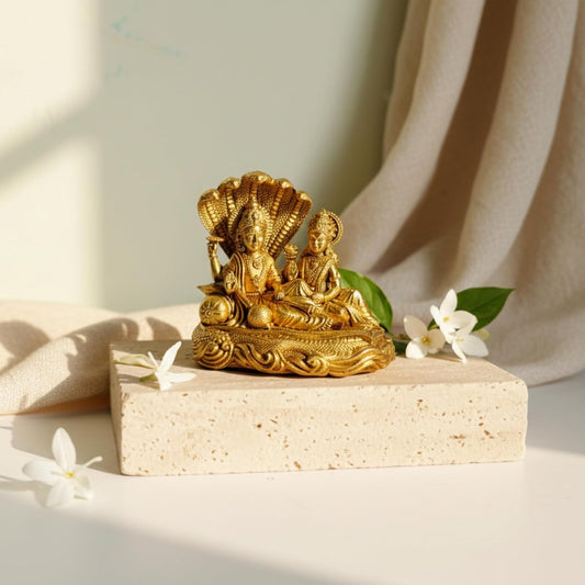 Brass Vishnu Lakshmi Idol with Sheshnaag | God Murti for Home Decor, Pooja, Temple & Diwali Housewarming Gift