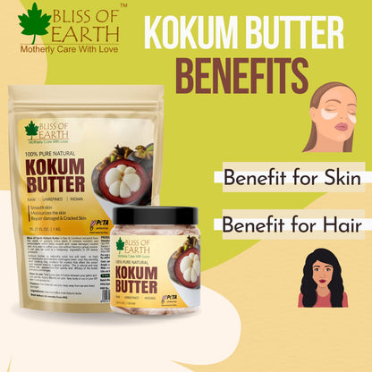Bliss of earth 100% Pure Natural Kokum Butter Raw | Unrefined | Indian Great For Moisturized Skin,Nourishing Hair, Stretch Mark, DIY Product PETA Approved 100GM