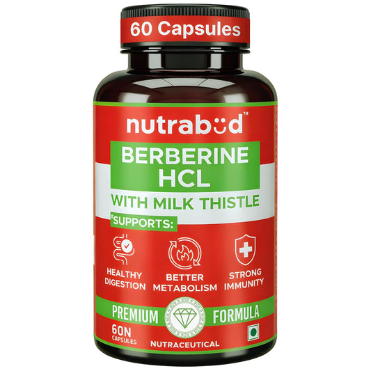Nutrabud Berberine 500mg with Milk Thistle Supplement - Berberis Aristata Berberine HCL 97% - 60 Veg Capsules (60 Count (Pack of 1))