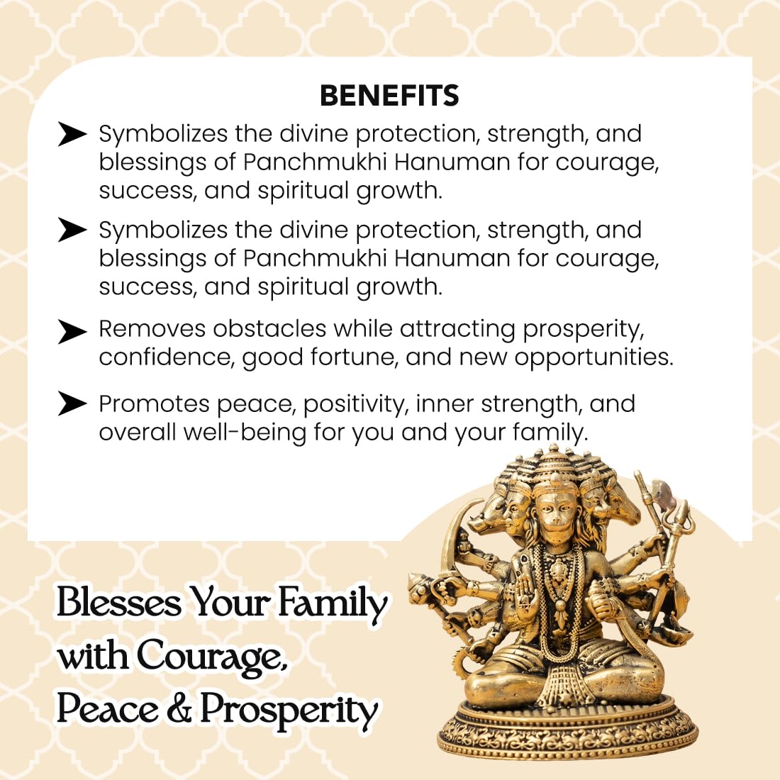 100% Pure Brass Panchmukhi Hanuman Idol | Bajrangbali God Statue for Home Door Entrance Main Door Vastu Protection | Religious Housewarming Grah Pravesh Gift