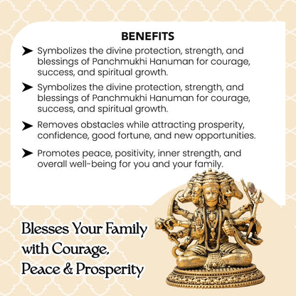 100% Pure Brass Panchmukhi Hanuman Idol | Bajrangbali God Statue for Home Door Entrance Main Door Vastu Protection | Religious Housewarming Grah Pravesh Gift