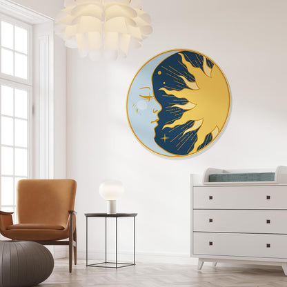 Sun and Moon modern art Premium Sparkle lamination Golden Slim Frame 50.8 cm x 50.8 cm Large Size, For Home/Office/Hotel painting GRL-36