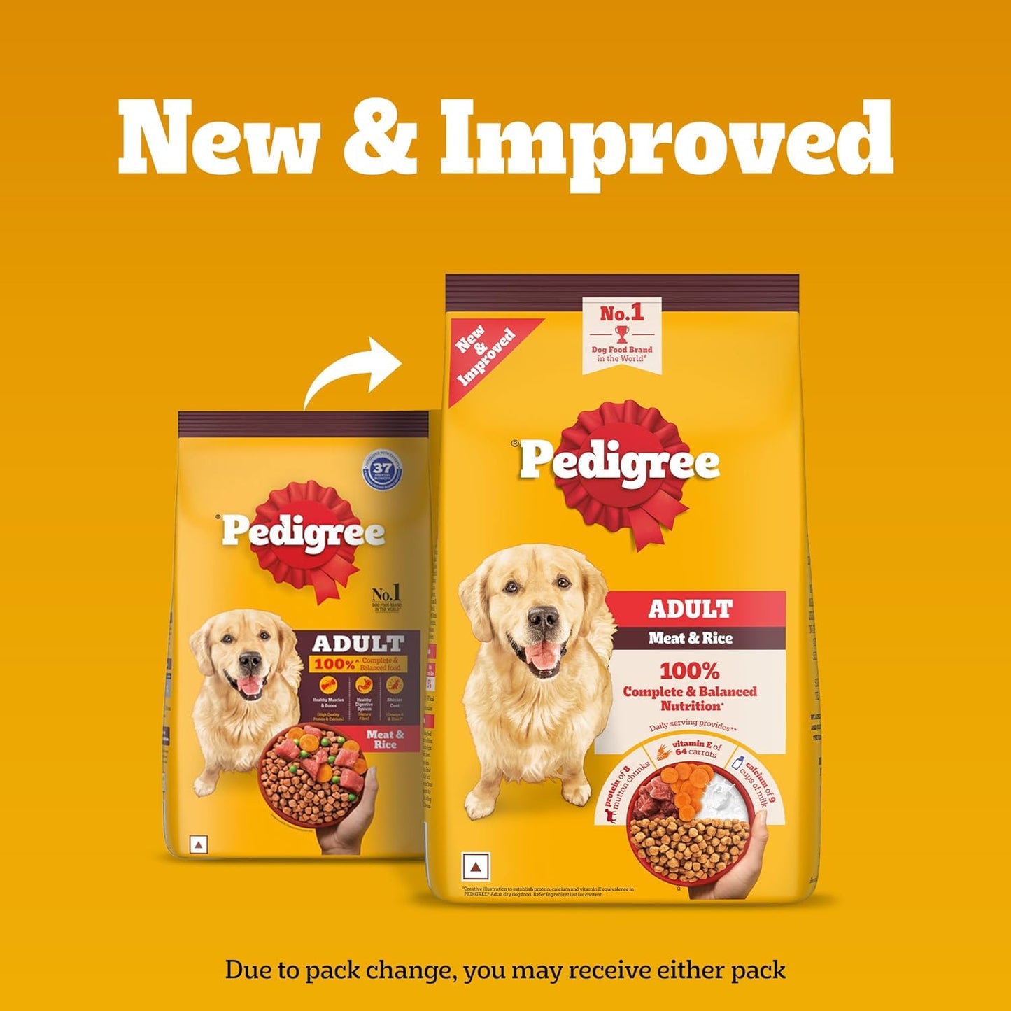 Pedigree Adult Dry Dog Food, Meat & Rice, 1 kg, Contains 37 Essential Nutrients, 100% Complete & Balanced Food for Adult Dogs