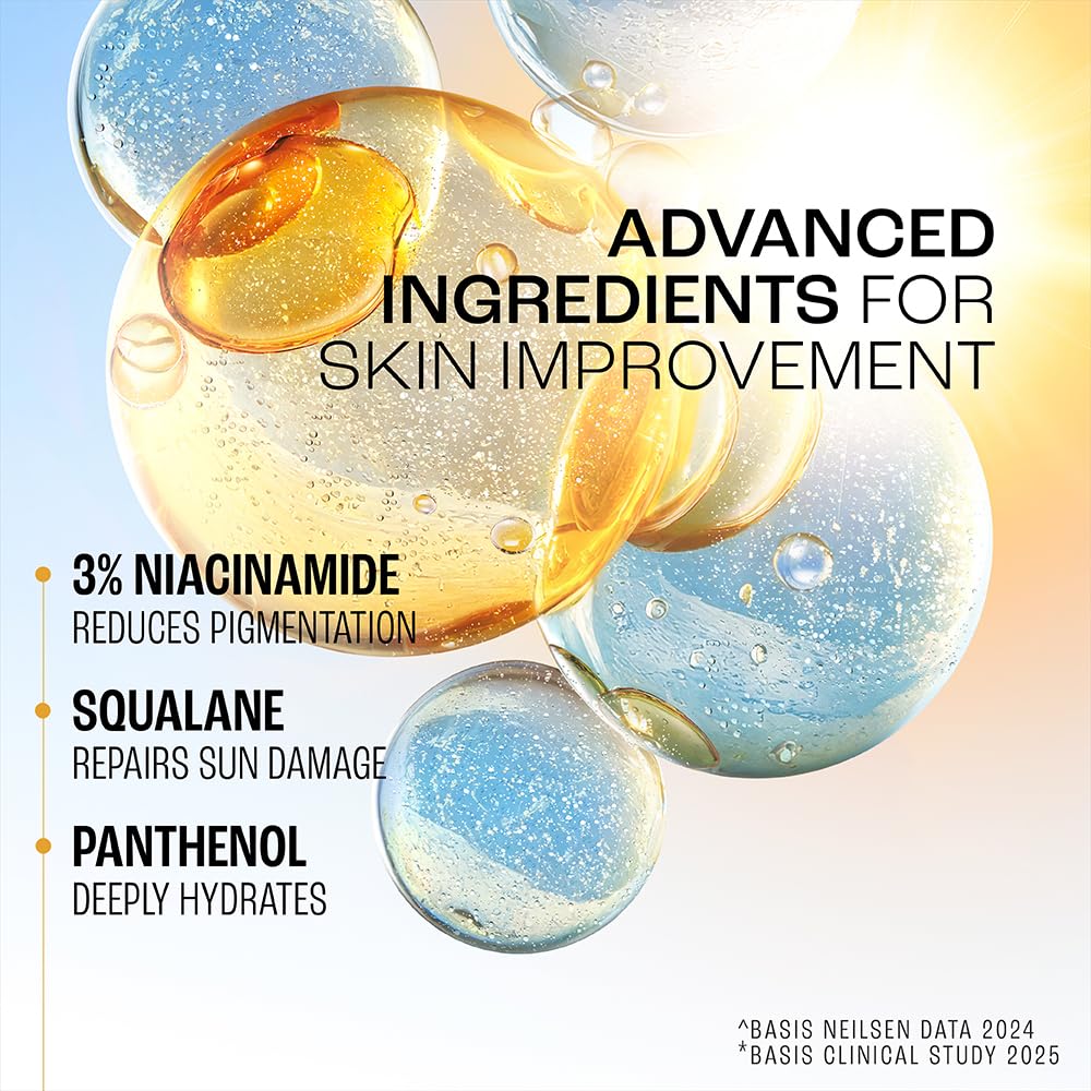 Advertisement for advanced skin improvement ingredients with product visuals and text.