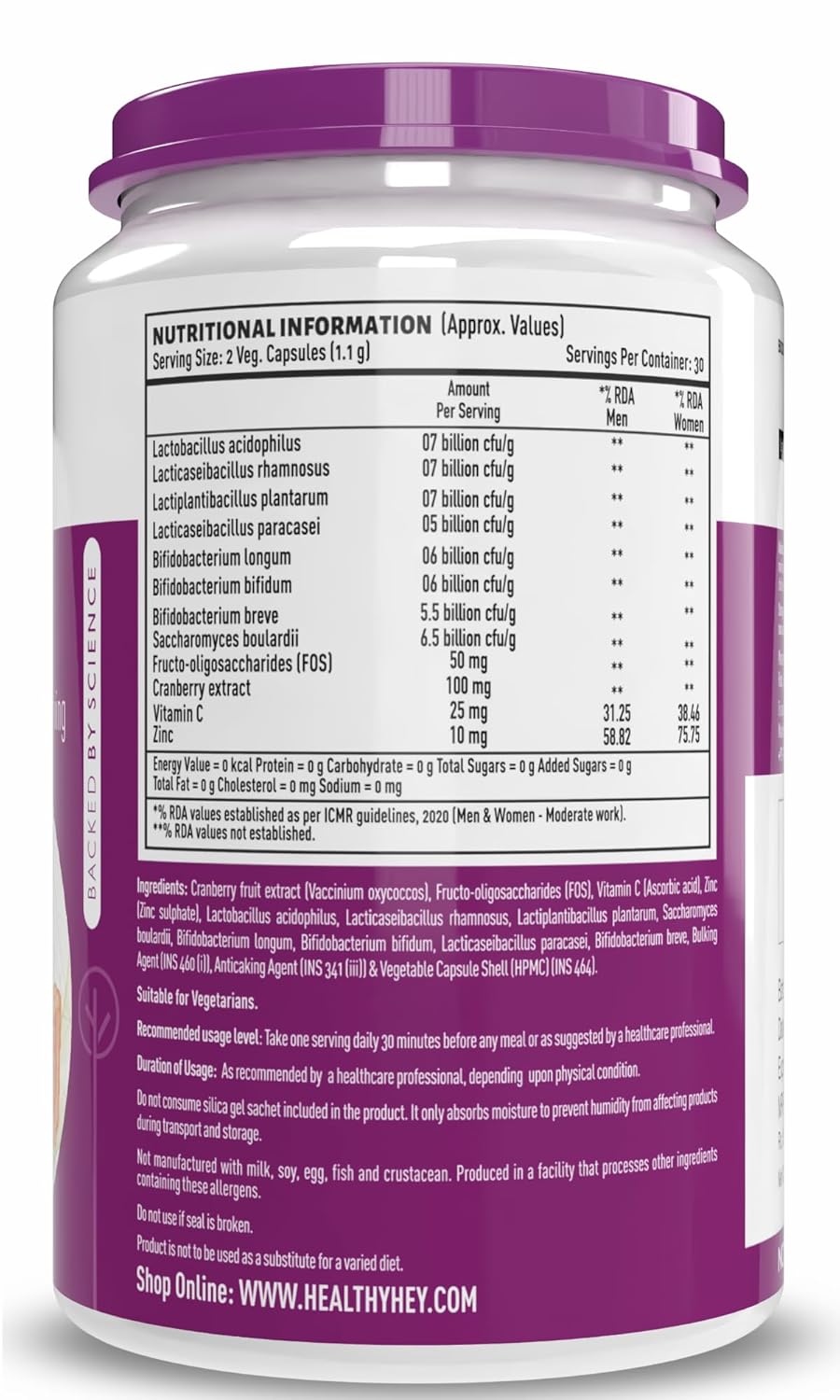 Zephivo HealthyHey Nutrition Probiotics 50 Billion CFU Multi- Strains, 60 Veg. Capsules, Targeted Release Technology, Stomach Acid Resistant, No Need for Refrigeration, Non-GMO, Gluten-Free
