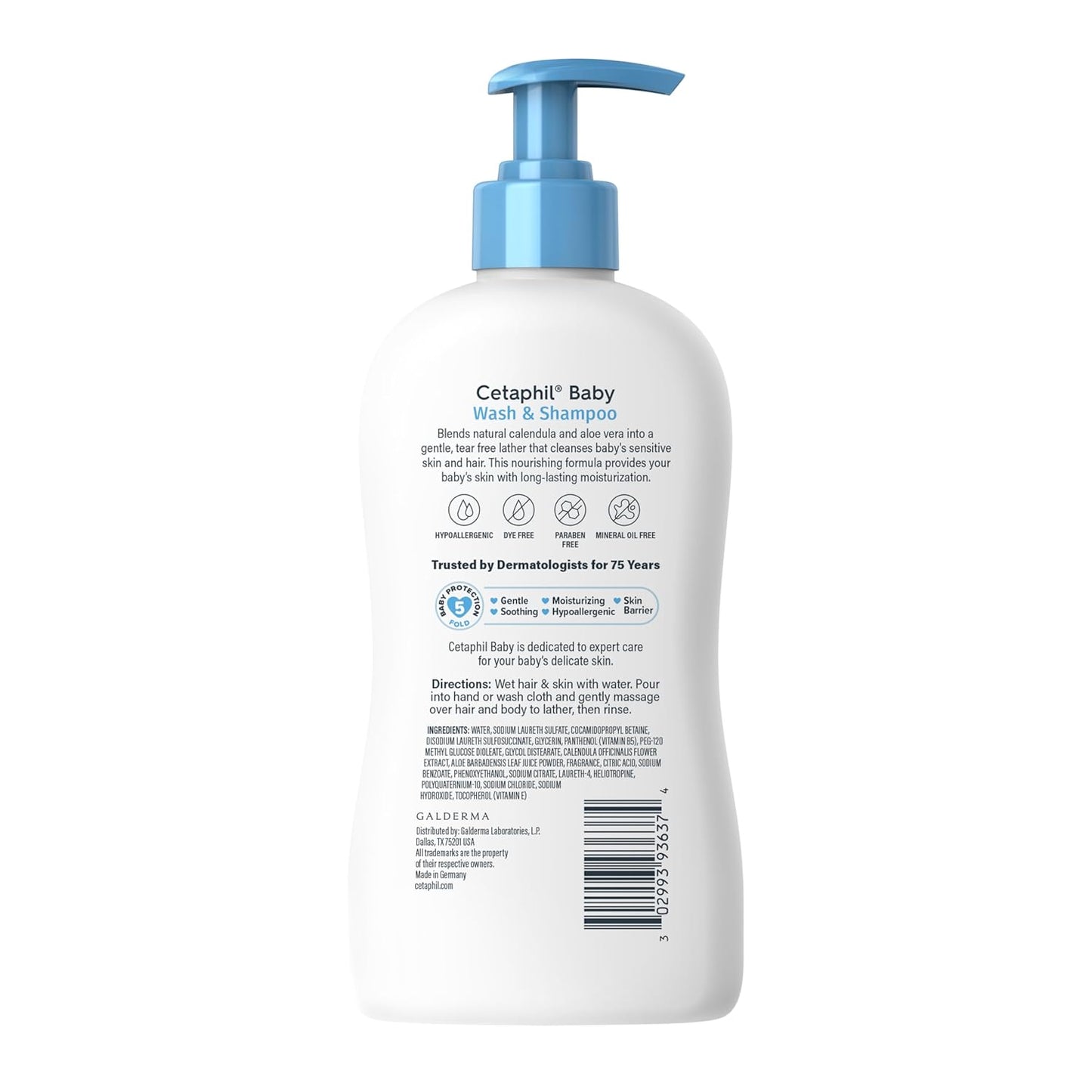 Cetaphil Baby Wash & Shampoo with Organic Calendula ,Tear Free , Paraben, Colorant and Mineral Oil Free , 13.5 Fl. Oz
