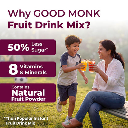 Good Monk Fruit Drink Mix (Assorted - Natural Orange, Mixed Berries, Pineapple Powder), 50% Less Sugar with 8 Vitamins & Minerals. Tasty & Healthy Mix for Hydration, Energy, Immunity. 8x3 = 24 sachets