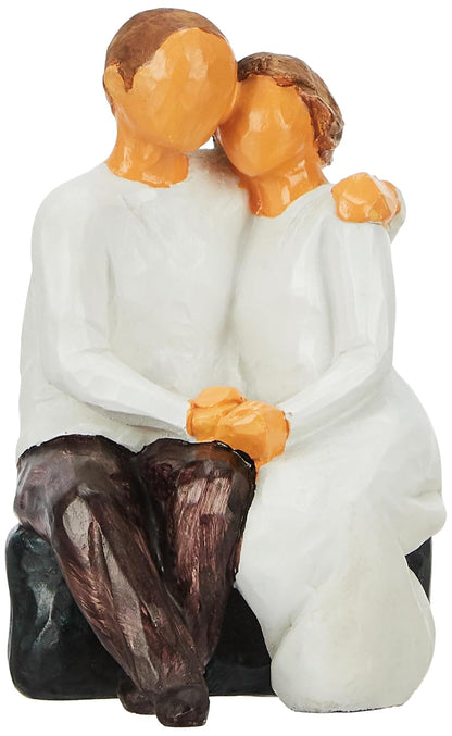 Beautiful Hand Painted Medium Size Resin Sitting Romantic Couple (Pack of 1, Black & White)