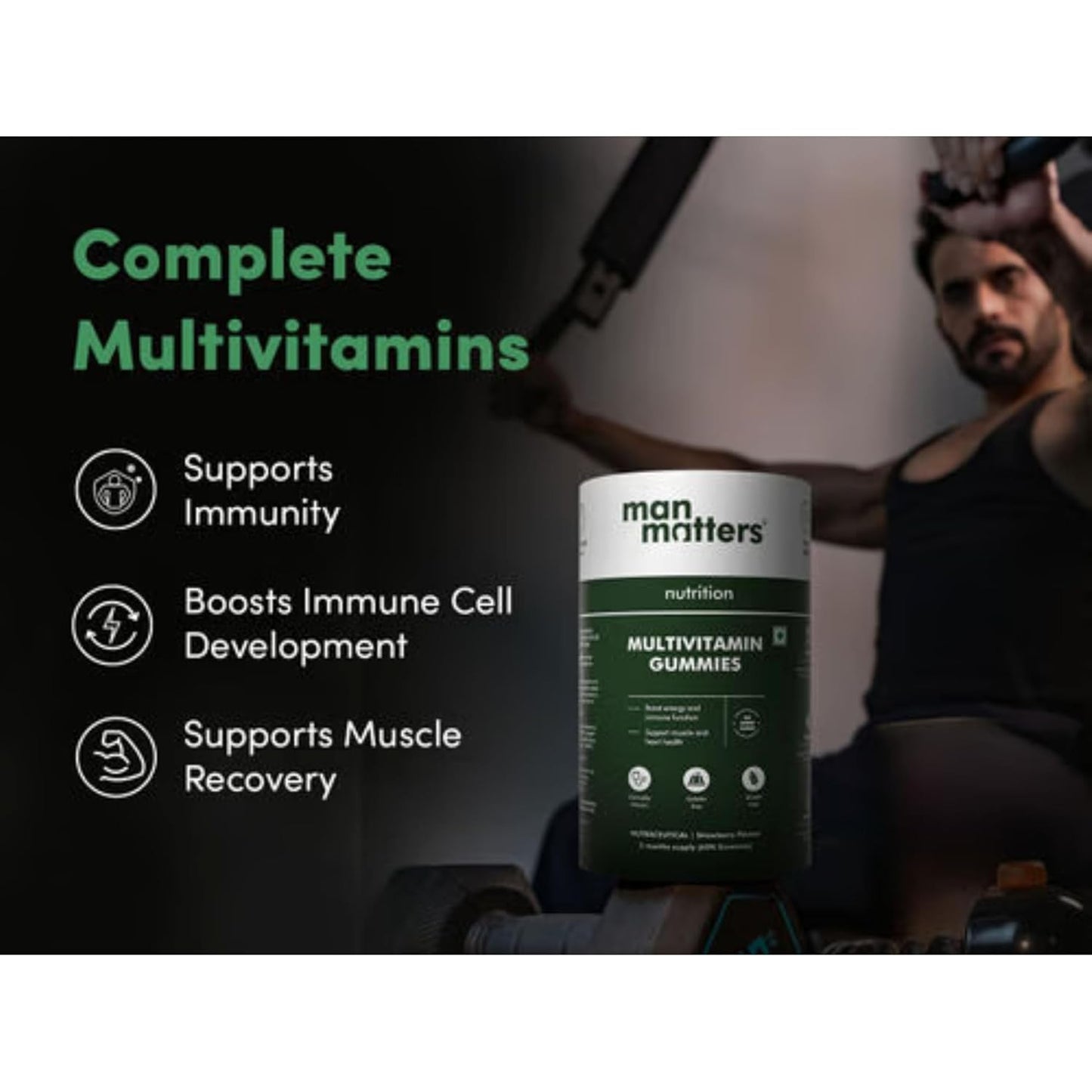 Man Matters Multivitamin Gummies With No Added Sugar | Daily Essential Multivitamin for Men | 15 Vitamins & Minerals, 8 Amino Acids, 7 Herbal Extract | Enhances Immunity & Overall Well Being | 60N