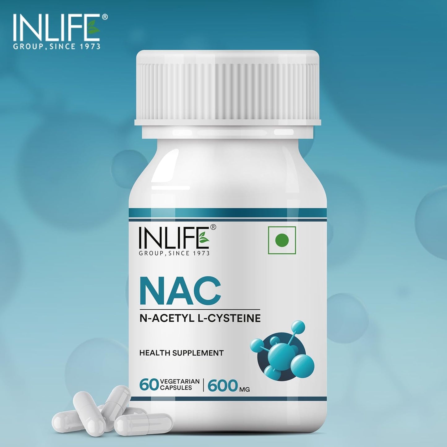 INLIFE N Acetyl Cysteine NAC Supplement 600mg | Antioxidant, Supports Liver & Respiratory Health - 60 Vegetarian Capsules (Pack of 1)