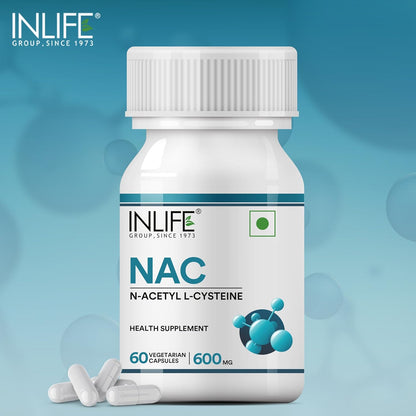 INLIFE N Acetyl Cysteine NAC Supplement 600mg | Antioxidant, Supports Liver & Respiratory Health - 60 Vegetarian Capsules (Pack of 1)