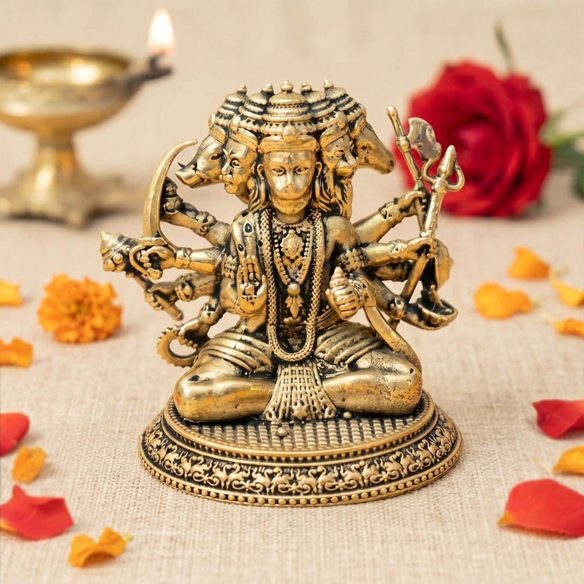 100% Pure Brass Panchmukhi Hanuman Idol | Bajrangbali God Statue for Home Door Entrance Main Door Vastu Protection | Religious Housewarming Grah Pravesh Gift