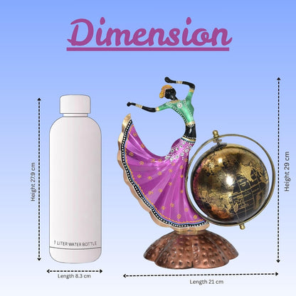 Home and Office Decorative Globe Metal Table Top Showpiece Globe, Home Rajasthani Dancing Lady Decoration items, Decor and Gift for Living Room, Bedroom, Showcase, Desk Gifts for Woman Man