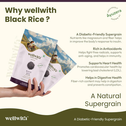 Wellwith (Ayuzera) Black Rice Gluten Free 250g | Chak Hao | Organic Karuppu Kavuni |100% Natural & Organic | Forbidden Manipuri Rice (Pack of 1)