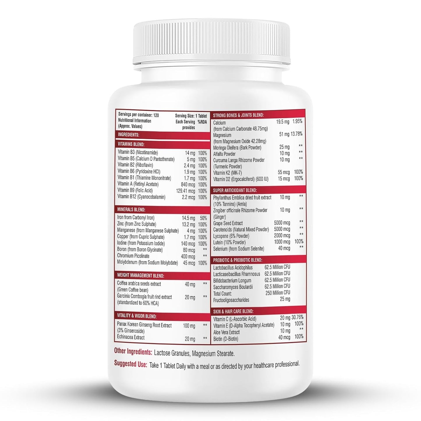 Biotrex Nutraceuticals Multivitamin With Probiotics For Women | Combination of 43 Ingredients | Enhances Energy & Strong Immune Function | Antioxidant | Hair, Skin & Nails | Purity Tested - 120 Tablets