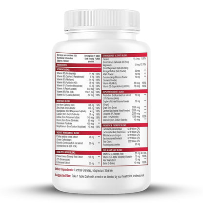 Biotrex Nutraceuticals Multivitamin With Probiotics For Women | Combination of 43 Ingredients | Enhances Energy & Strong Immune Function | Antioxidant | Hair, Skin & Nails | Purity Tested - 120 Tablets