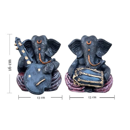 Beautiful Resin Ganesha Statues for Home Decor (Pack of 2, Grey & Red Colour)