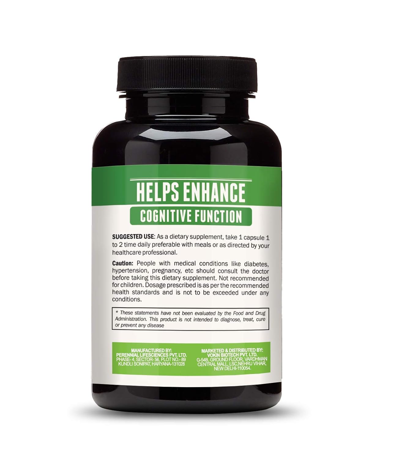 Supplement bottle labeled 'Helps Enhance Cognitive Function' on a white background