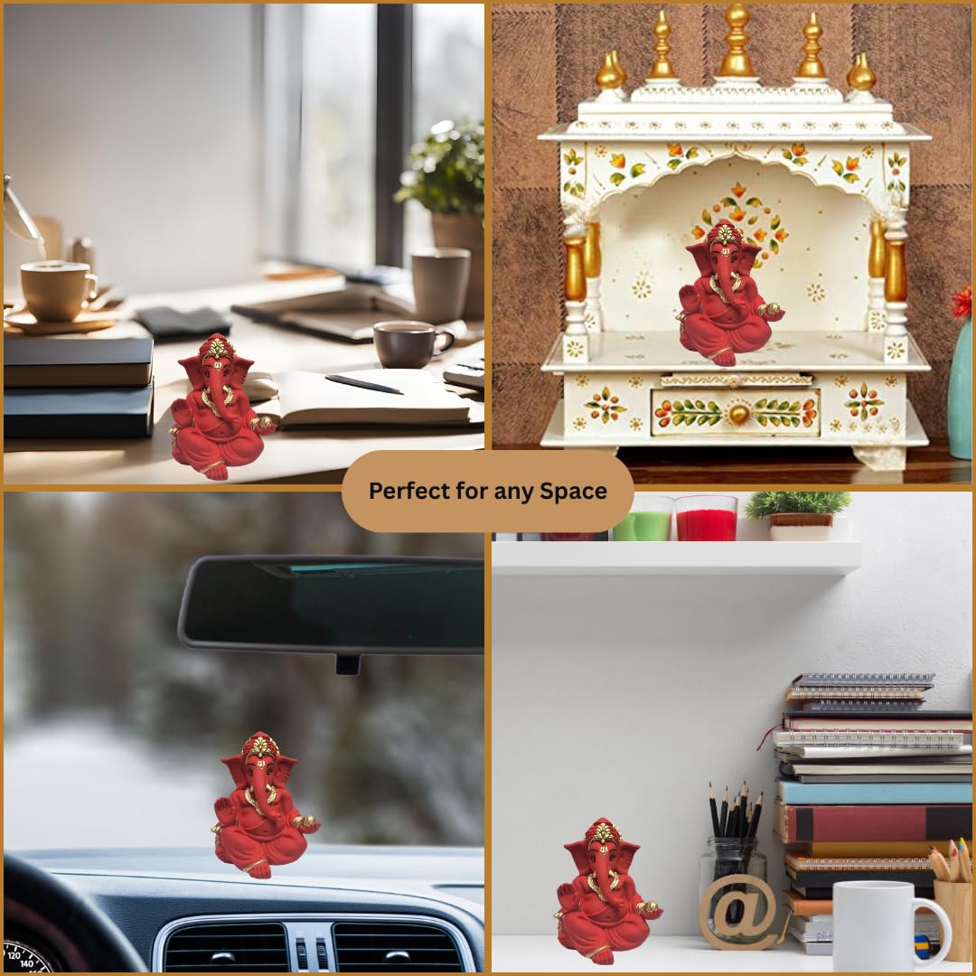 Gold Art India Terracotta Red Gaddi Ganesha for Car Dashboard Home Decor Gifting Diwali Birthday Festivals (GADDITERRACOTTARED)