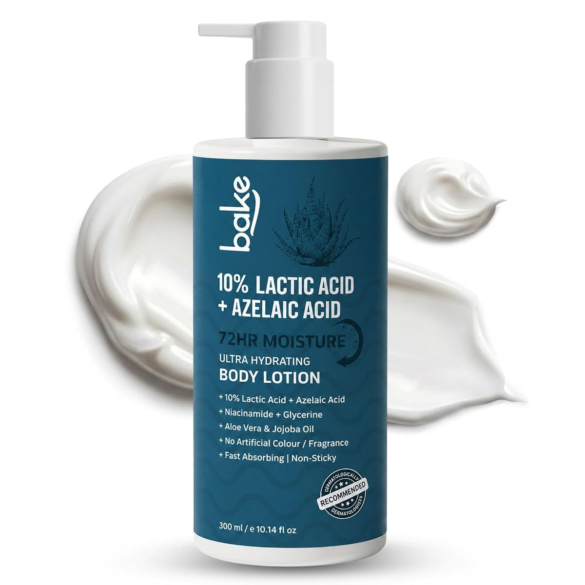 BAKE 10% Lactic Acid Body Lotion with Azelaic Acid | Smooths Rough & Bumpy Skin, Exfoliates Skin & Reduces Body Acne | Ultra Hydrating Body Lotion | 300ml