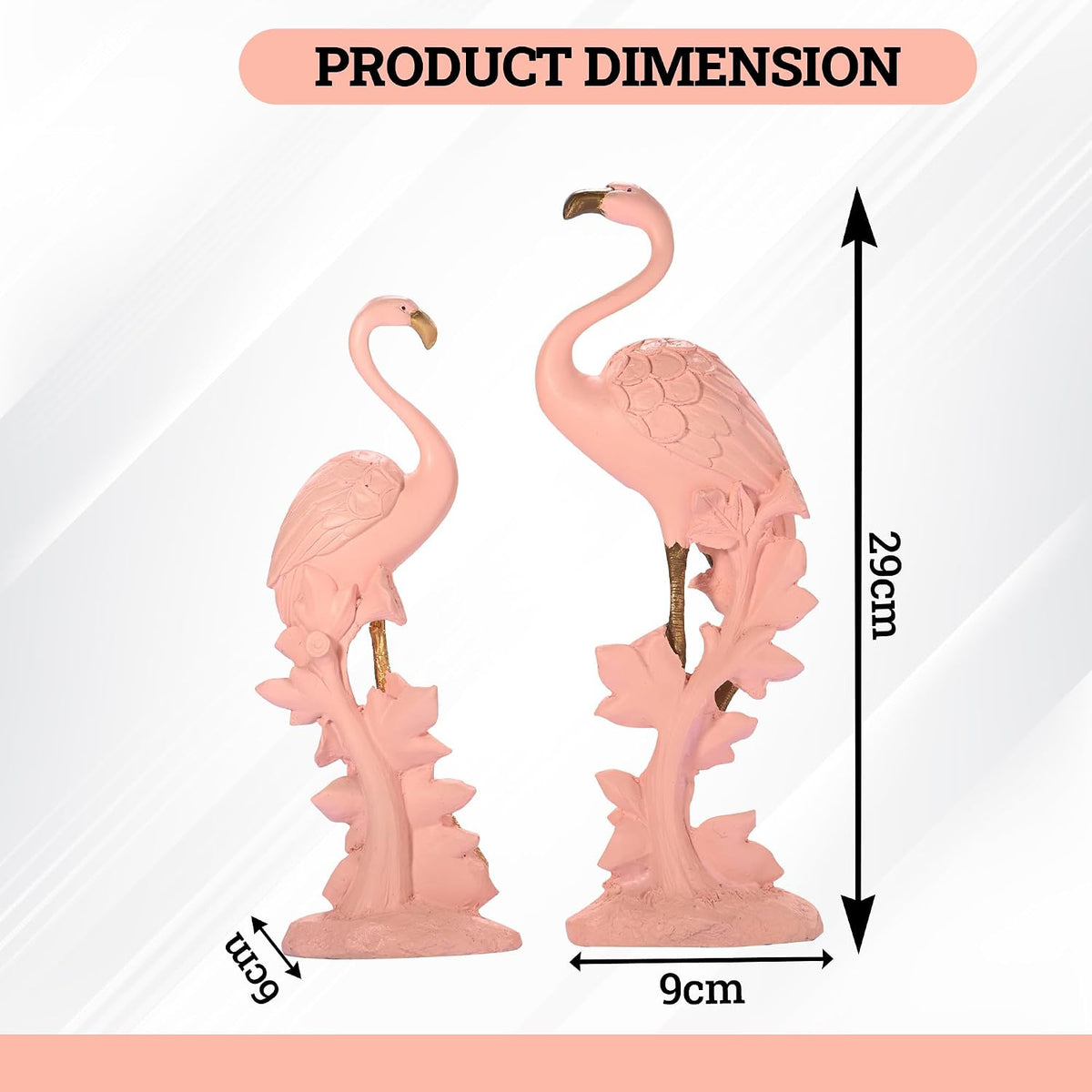 3x9 Inch Flamingo Figurines Idol for Decor & Giffting Item | Set of 2 Resin Loveing Bird Showpiece for Home Decor, Office Table | Pink