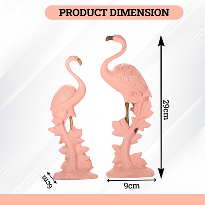 3x9 Inch Flamingo Figurines Idol for Decor & Giffting Item | Set of 2 Resin Loveing Bird Showpiece for Home Decor, Office Table | Pink