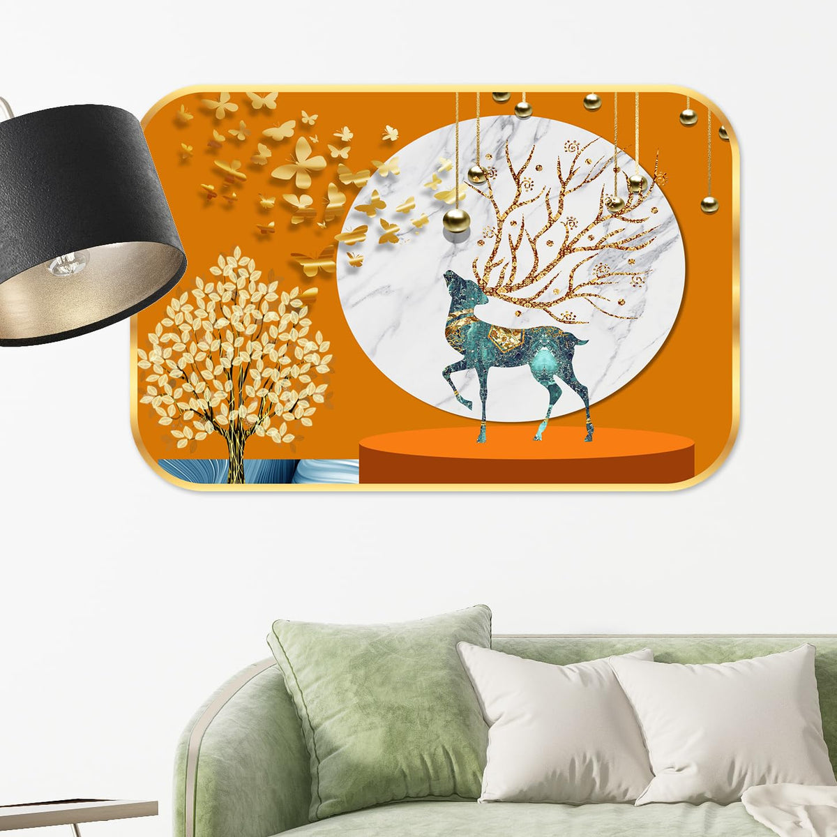 Abstract deer modern art Premium Sparkle Lamination Finished Surface Golden Slim Frame 30 cm x 46 cm Large Size, For Home/Office/Hotel painting MG17